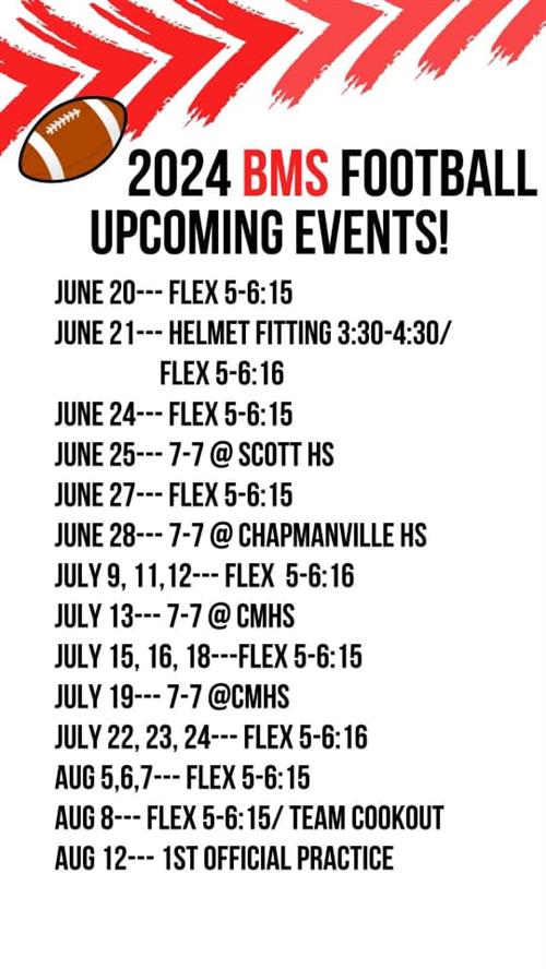 2024 BMS Football Upcoming Events