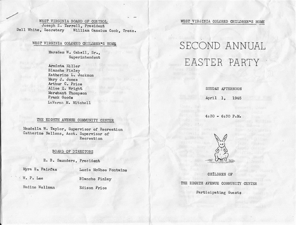 1954 West Virginia Colored Orphans' Home Easter Party Program